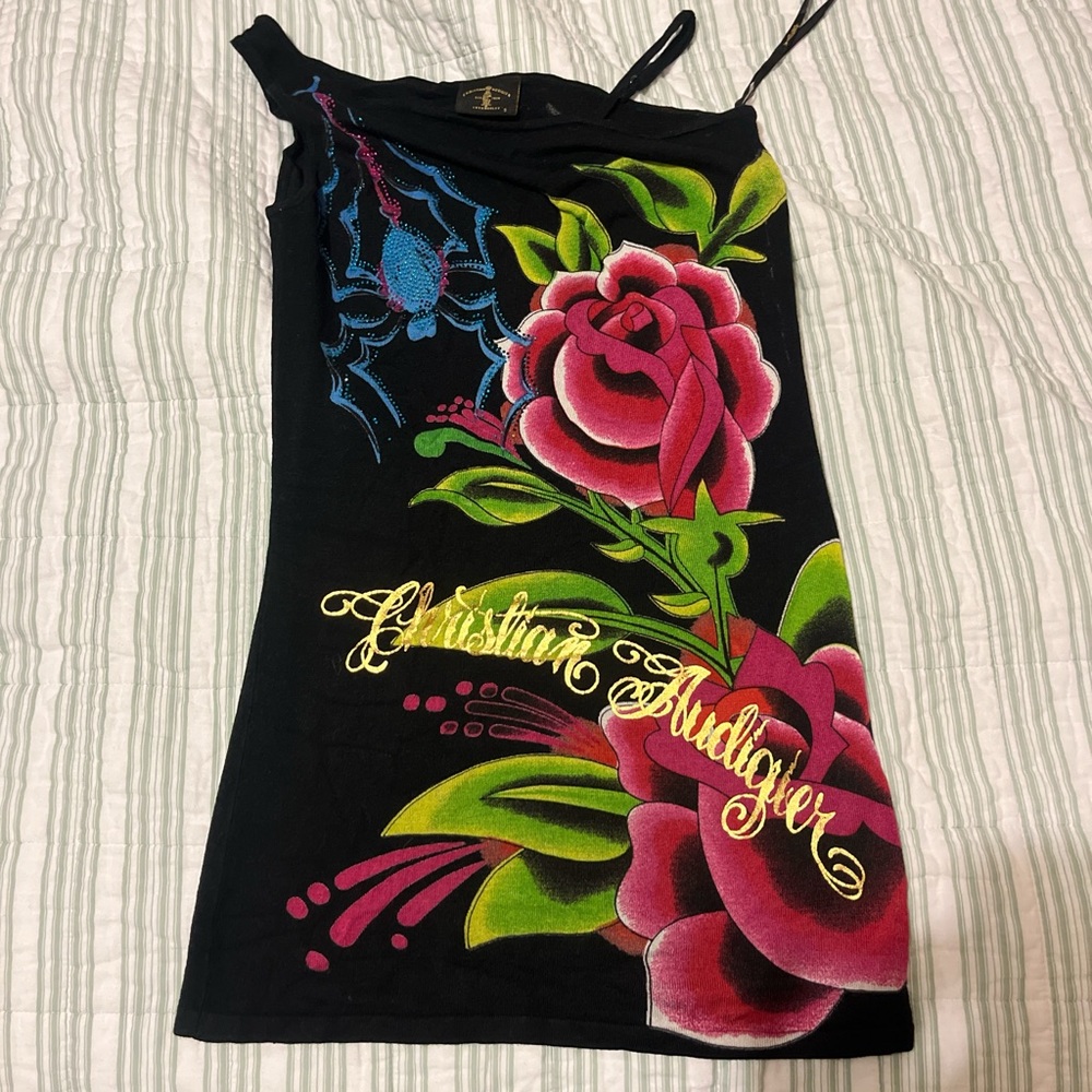 Christian Audigier Black Floral Women's Top